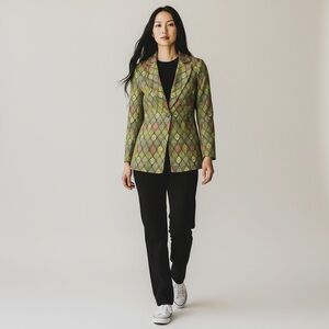 Vintage Bentley a Business Womens Viscose Blazer Metallic Tone Psychedelic Green